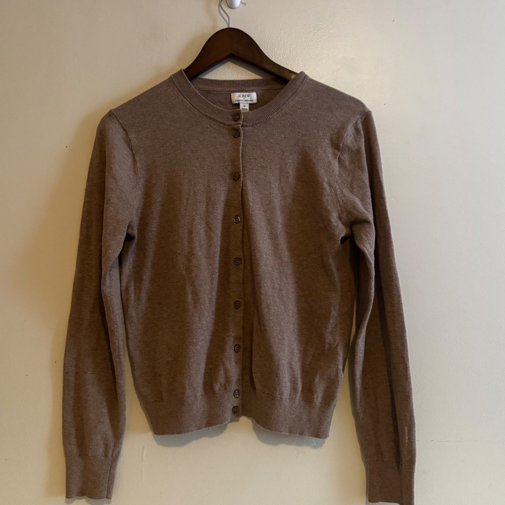 J.Crew Classic Cardigan Women's Medium Camel Tan Fall Classics Basics Preppy